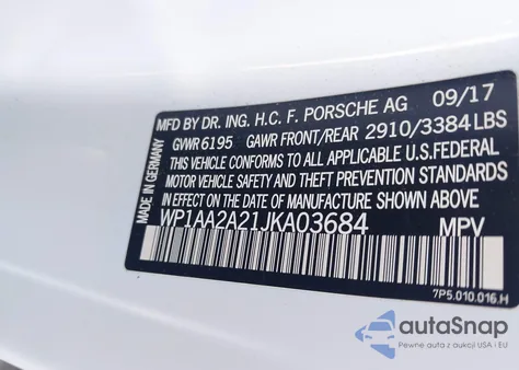 2018 Porsche Cayenne z USA, uszkodzony, nr VIN WP1AA2A21JKA03684